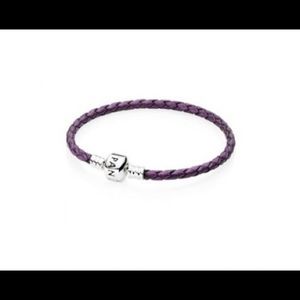 Purple Pandora Leather Bracelet Single Strand 6.9”